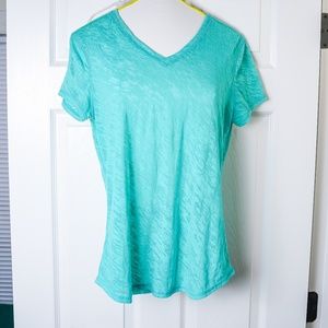 Green T-shirt V-neck See Through Mesh Workout Top